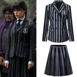 Wednesday Addams Nevermore Academy Kostym för Barn & Vuxna med Peruk[JUN] One Size><noscript><img width=