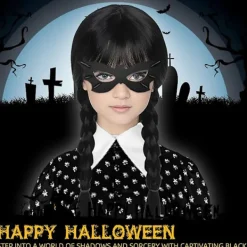 Wednesday Addams peruk för barn och kvinnor, Addams svart lång flätad -FA-><noscript><img width=