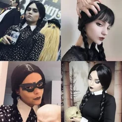 Wednesday Addams peruk för barn och kvinnor, Addams svart lång flätad -FA-><noscript><img width=