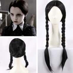 Wednesday Addams Peruk med Peruknät Svarta Peruker för Wednesday Cos> Peruker