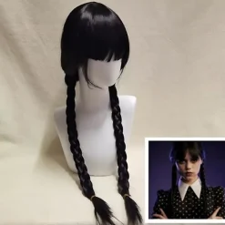 Wednesday Addams Peruk med Peruknät Svarta Peruker för Wednesday Kostym Lång Svart Flätad Peruk Flätade Peruker för Addams Fest> Peruker