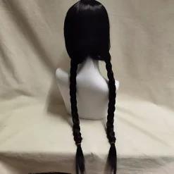 Wednesday Addams Peruk med Peruknät Svarta Peruker för Wednesday Kostym Lång Svart Flätad Peruk Flätade Peruker för Addams Fest><noscript><img width=