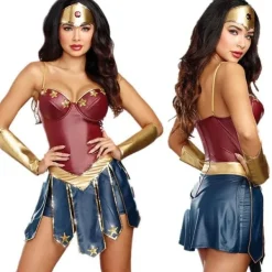 Wonder Woman-dräkt kompatibel med vuxna kvinnor DC Comics superhjälte-outfit Halloween-karneval cosplay-festkläder komplett set S .CA> Dräkter