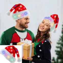 XHW Lysande Julhatt Tomtehatt Med LED-lampor Blinkande Tomtehatt för Vuxna och Barn Julklappar Tomtehatt Julhatt Julhelg> Huvudbonader