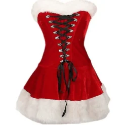 -2xl högkvalitativ dam julkostymer kostym julfest exig röd sammetsklänning Cosplay jultomten kostym outfit plus storlek S> Dräkter