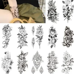 ATELA XQB tatuering klistermärke set melanin rose stort mönster arm vattenöverföring simulering tatuering 3d klistermärke> Smink