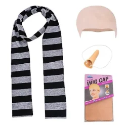 Yalisheng 4-pack Despicable Me Gru Cosplay-set med fejk-näsa, skallig peruk, Halloween-kostymtillbehör, svart och grårandig halsduk för vuxna> Tillbehör