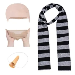 Yalisheng 4-pack Despicable Me Gru Cosplay-set med fejk-näsa, skallig peruk, Halloween-kostymtillbehör, svart och grårandig halsduk för vuxna><noscript><img width=