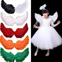 ZHOUBA Ängel Fjäder Vingar med Elastiska Band Ljus Färg Kostym Cosplay Vingar Fotorekvisita_Kvalitetsgåva Black White> Tillbehör