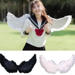 ZHOUBA Ängel Fjäder Vingar med Elastiska Band Ljus Färg Kostym Cosplay Vingar Fotorekvisita_Kvalitetsgåva Black White><noscript><img width=