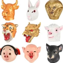 Zodiak Djur Kyckling Häst Hund Gris Tigerhuvud Kanin Mask Latex Kostym Halloween Mask Rekvisita stil 13[CO]> Masker